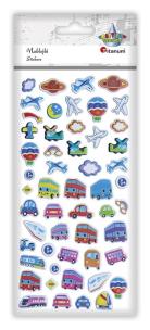 Opakowanie Naklejki wypukłe miękkie pojazdy,planety mix 53szt