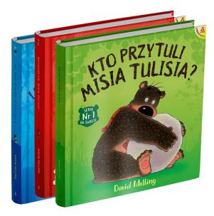 Pakiet Kto przytuli Misia Tulisia / Kochamy Cię, Misiu Tulisiu / Miś Tuliś idzie do przedszkola. Autor: David Melling. Multiszop.pl Okładka książki Pakiet Kto przytuli Misia Tulisia / Kochamy Cię, Misiu Tulisiu / Miś Tuliś idzie do przedszkola