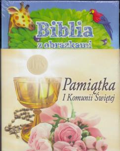 Okładka książki Pamiątka I Komunii Św - Biblia z obrazkami nieb.