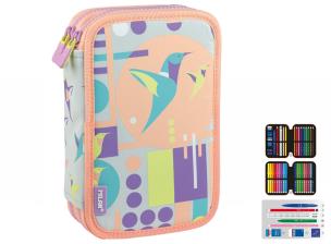 Opakowanie Piórnik 2-poziomowy z wyposażeniem Milan SUGAR COLIBRI PASTEL szaro-różowy