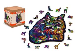 Opakowanie Puzzle drewniane 3D Tęczowy kot. Rainbow wild cat L