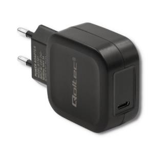 Opakowanie QOLTEC ŁADOWARKA SIECIOWA USB TYP C, PD, 5V, 3A, 20W, CZARNA