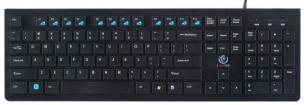 Opakowanie REBELTEC PEŁNOWYMIAROWA KLAWIATURA MULTIMEDIALNA ULTRA CIENKA 9MM ZŁĄCZE USB 12 PRZYCISKÓW MULTIMEDIALNYCH KABEL 1,8M SOLID
