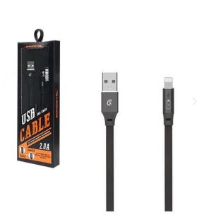Opakowanie SOMOSTEL KABEL USB IPHONE 2.4A CZARNY 2400MAH QUICK CHARGER QC 3.0 1M POWERLINE+INTELIGENTNY CHIPSET LED SMS-BW04 IPHONE