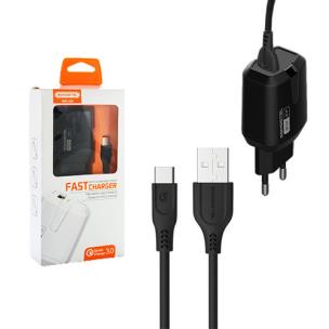 Opakowanie SOMOSTEL ŁADOWARKA SIECIOWA 3A + KABEL TYP-C 18W CZARNA USB-C SOMOSTEL 3000MAH USB SMS-Q02 FAST CHARGING SMSQ02 B