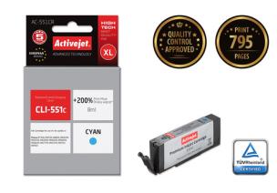 Opakowanie Tusz Activejet AC-551CR (zamiennik Canon CLI-551C; Premium; 8 ml; niebieski)