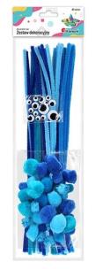 Opakowanie Zestaw druciki, pompony, oczka niebieski 80szt