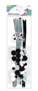 Opakowanie Zestaw druciki, pompony, oczka szare 80szt