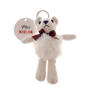 Opakowanie Brelok Pompon miś z kokardą jasny