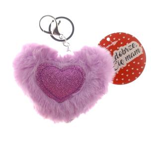 Opakowanie Brelok pompon serce brokat liliowy