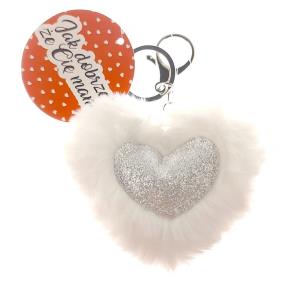Opakowanie Brelok pompon serce brokat śmietankowy