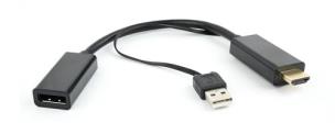 Okładka książki GEMBIRD ADAPTER/KONWERTER HDMI -> DISPLAYPORT NA KABLU, CZARNY
