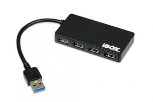 Okładka książki Hub IBOX USB 3.0 CZARNY 4-PORTY, SLIM IUH3F56 (4x USB 3.0; kolor czarny)