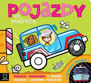 Pojazdy w podróży. Pierwsza kolorowanka z grubym obrysem i okrągłymi naklejkami. Papierowa zabawka. Autor: Bator Agnieszka. Multiszop.pl Okładka książki Pojazdy w podróży. Pierwsza kolorowanka z grubym obrysem i okrągłymi naklejkami. Papierowa zabawka