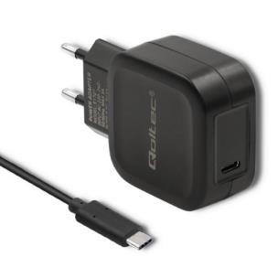 Opakowanie QOLTEC ŁADOWARKA SIECIOWA USB 3.1 TYP C, PD + KABEL USB 3.1 TYP C MĘSKI, 1M