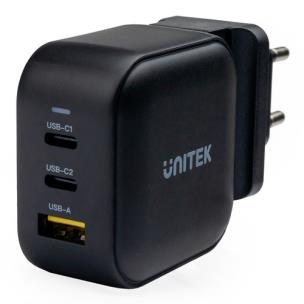 Okładka książki UNITEK ŁADOWARKA 3XUSB, GAN, PD 66W, QC 3.0,CZARNA