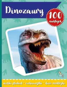Okładka książki 100 naklejek z plakatem. Dinozaury