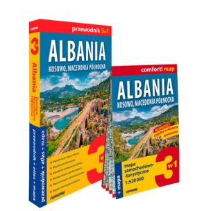Albania, Kosowo, Macedonia Północna 3w1 przewodnik + atlas + mapa. Autor: Izabela Nowek. Multiszop.pl Okładka książki Albania, Kosowo, Macedonia Północna 3w1 przewodnik + atlas + mapa