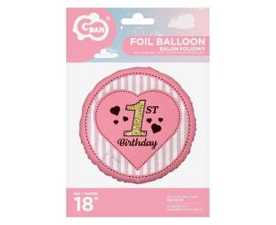 Opakowanie Balon foliowy 1st Birthday, różowy 45 cm