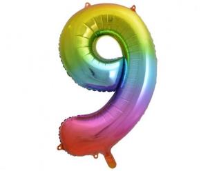 Opakowanie Balon foliowy B&C cyfra 9 tęczowa 85 cm