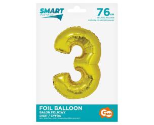 Opakowanie Balon foliowy cyfra 3 złota Smart 76cm