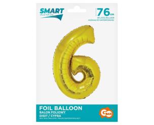 Opakowanie Balon foliowy cyfra 6 złota Smart 76cm