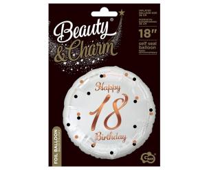 Opakowanie Balon foliowy Happy 18 Birthday, biały 45cm