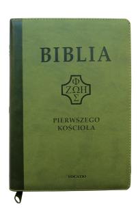 Okładka książki Biblia pierwszego Kościoła zielona z paginatorami