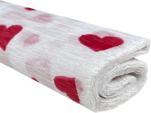 Opakowanie Bibuła marszczona 50x200 serca czerwone na białym 10 rolek