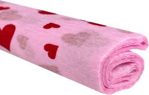Opakowanie Bibuła marszczona 50x200 serca czerwone na różowym 10 rolek