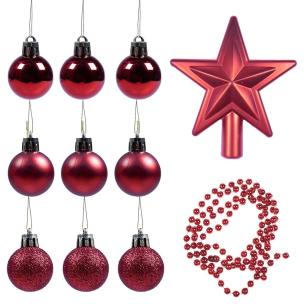Opakowanie Bombki + gwiazda + łańcuch czerwone 11el