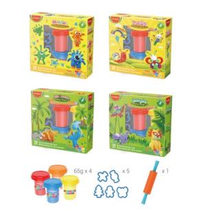 Opakowanie Ciastolina KEYROAD, 4x65g, 5 foremek, wałek, mix kolorów