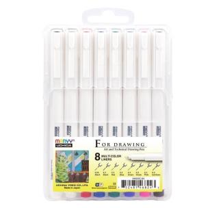 Cienkopisy graficzne czarne 8 grubości. Wydawca: Marvy. Multiszop.pl Opakowanie Cienkopisy graficzne czarne 8 grubości