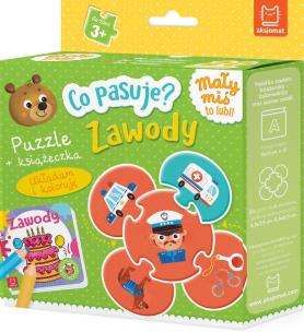 Co pasuje? Zawody. Puzzle + książeczka. Autor: Podgórska Anna. Multiszop.pl Okładka książki Co pasuje? Zawody. Puzzle + książeczka