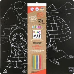 Czarna mata Strigo Funny Mat Biegun 40x40 cm + kreda. Wydawca: Strigo. Multiszop.pl Opakowanie Czarna mata Strigo Funny Mat Biegun 40x40 cm + kreda