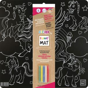 Opakowanie Czarna mata Strigo Funny Mat Unicorns  40x40 cm + kreda