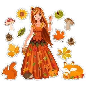 Dekoracje jesienne dwustronne - Pani jesień 10el. Wydawca: LearnHow. Multiszop.pl Opakowanie Dekoracje jesienne dwustronne - Pani jesień 10el