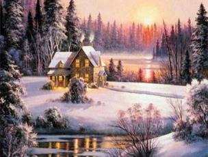 Opakowanie Diamentowa mozaika domek zimą w lesie NO-1007775