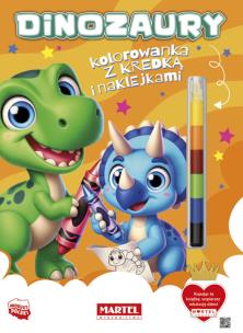 Okładka książki Dinozaury. Kolorowanka z kredką i naklejkami