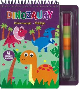 Okładka książki Dinozaury. Kolorowanki, naklejki, 4 neonowe markery