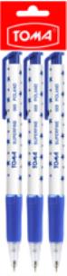 Długopis automatyczny Superfine niebieski 3 szt.. Wydawca: TOMA. Multiszop.pl Opakowanie Długopis automatyczny Superfine niebieski 3 szt.