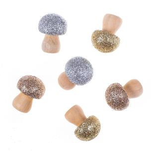 Opakowanie Drewniane grzybki z brokatem 6szt