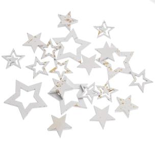 Opakowanie Drewniane gwiazdki białe złocone 20szt