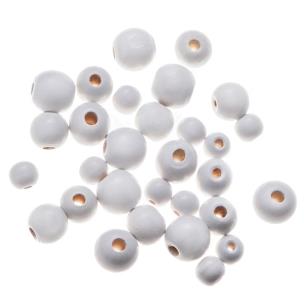 Opakowanie Drewniane koraliki, kulki białe 30szt