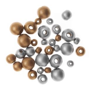 Drewniane koraliki kulki gold&silver 30 szt.. Wydawca: DP CRAFT. Multiszop.pl Opakowanie Drewniane koraliki kulki gold&silver 30 szt.