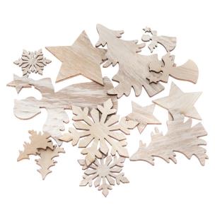 Opakowanie Drewniane motywy świąteczne bielone 12szt