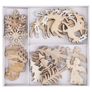 Opakowanie Drewniane motywy świąteczne naturalne 24szt