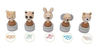 Drewniane pieczątki z tuszem - zwierzęta. Wydawca: Askato. Multiszop.pl Opakowanie Drewniane pieczątki z tuszem - zwierzęta