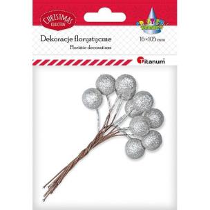Opakowanie Drucik z kulką 15mm srebrną brokatową 10szt