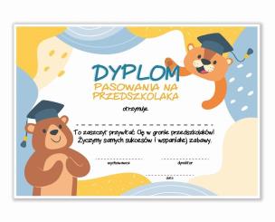 Opakowanie Dyplom A4 pasowania na Przedszkolaka - Miśki 20szt